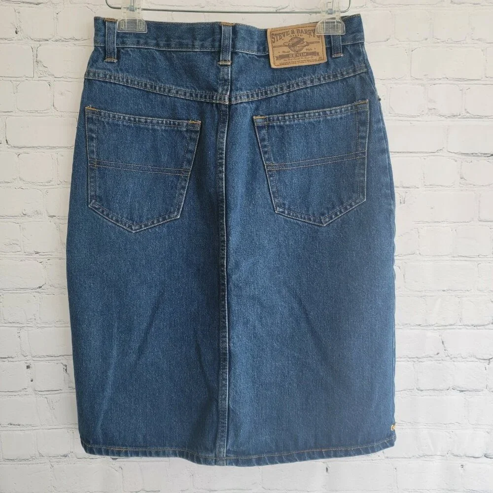 Steve And Barry's Skirt Denim Blue Bottom Casual Women Jean Skirt Ribbons Sz 6‎